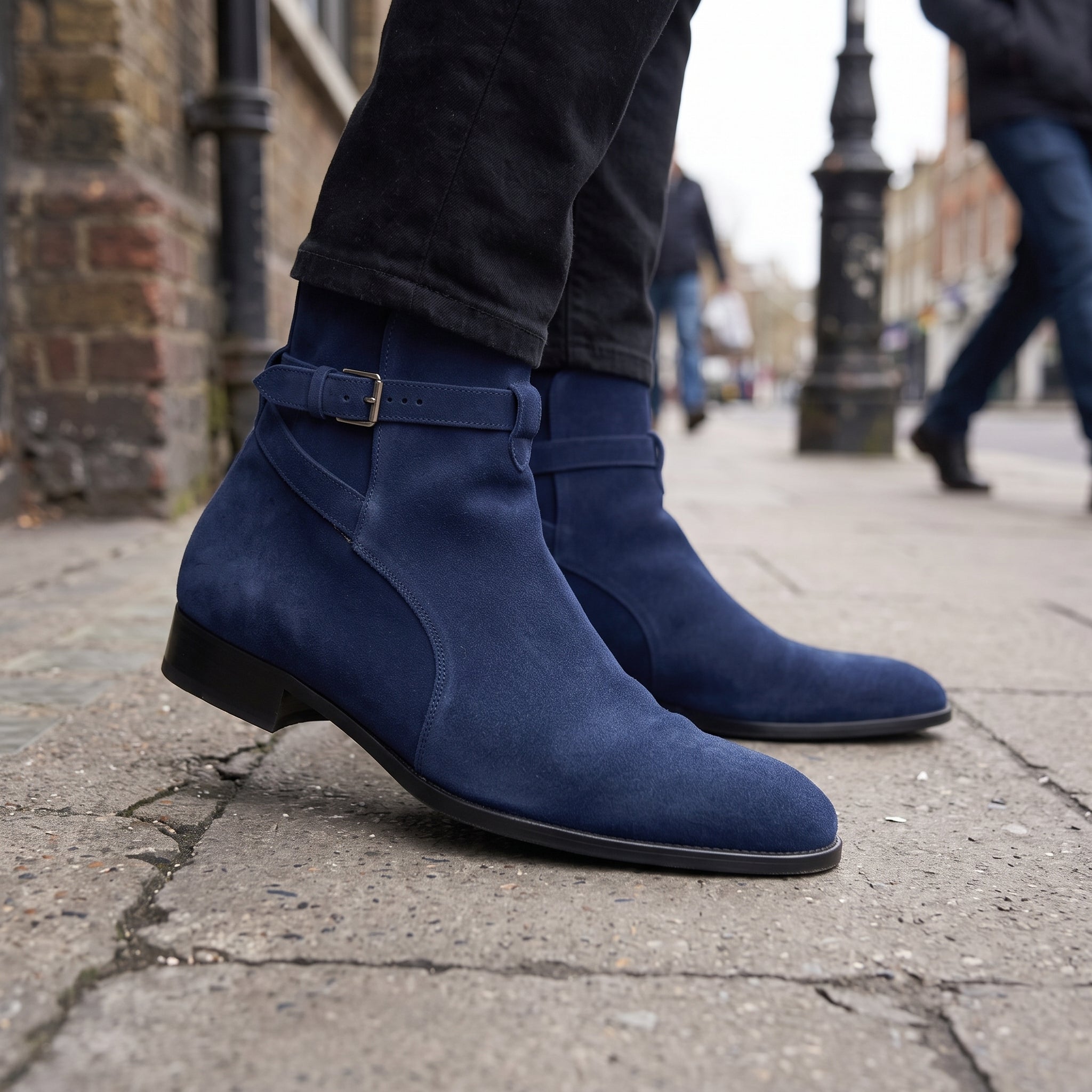 Men's Navy Blue Plain-Toe Suede Jodhpur Boots — Hardwick