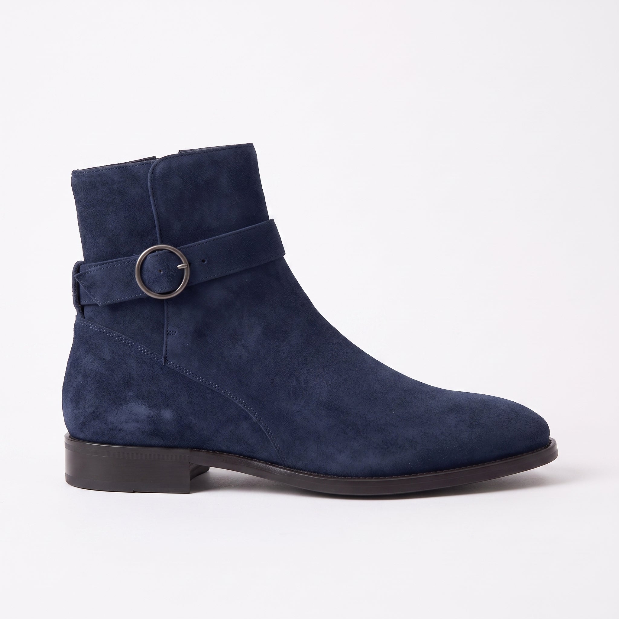 Men's Navy Blue Plain-Toe Suede Jodhpur Boots — Hollard