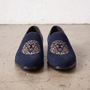 Men's Navy Blue Plain-Toe Suede Loafers — Aubrey