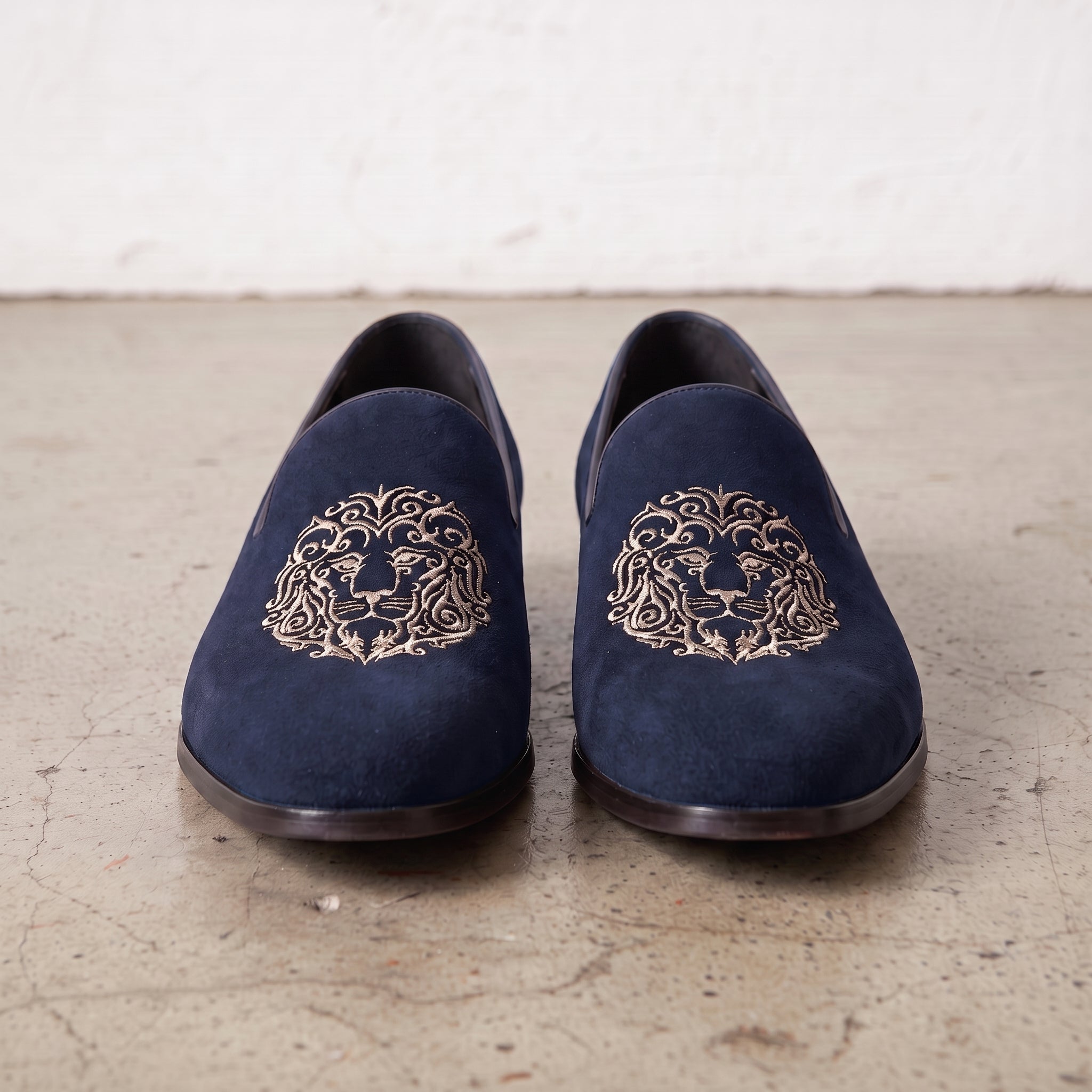 Men's Navy Blue Plain-Toe Suede Loafers — Aubrey