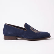 Men's Navy Blue Plain-Toe Suede Loafers — Aubrey