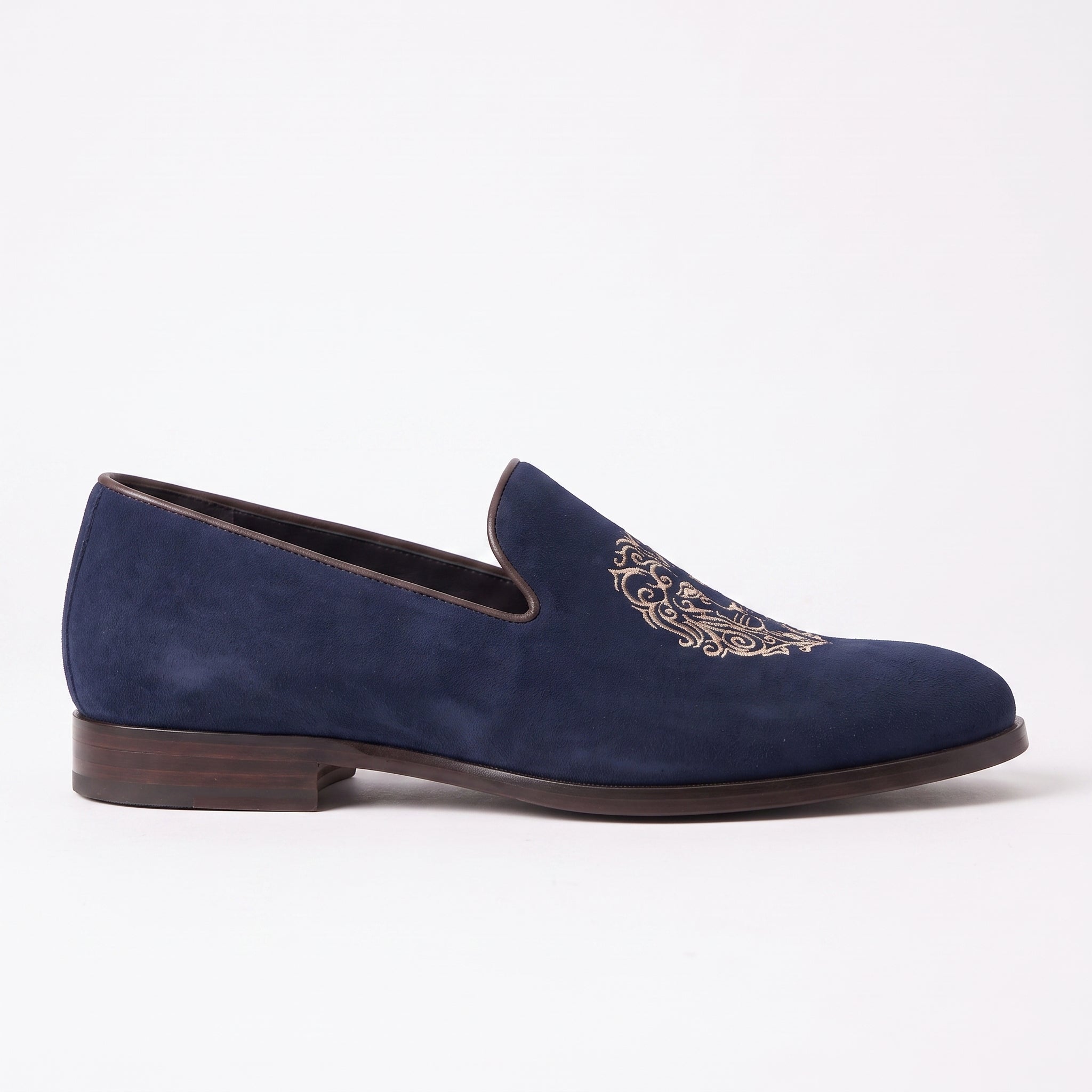 Men's Navy Blue Plain-Toe Suede Loafers — Aubrey