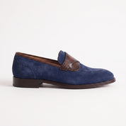 Men's Blue and Brown Apron-Toe Suede Loafers — Carron