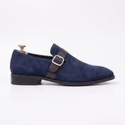 Men's Navy Blue Plain-Toe Suede Monk Strap Shoes — Goddard