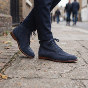 Men's Navy Blue Suede Apron-Toe Derby Boots — Bishopstoke