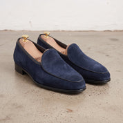Men's Navy Blue Suede Belgian Loafers — Risley