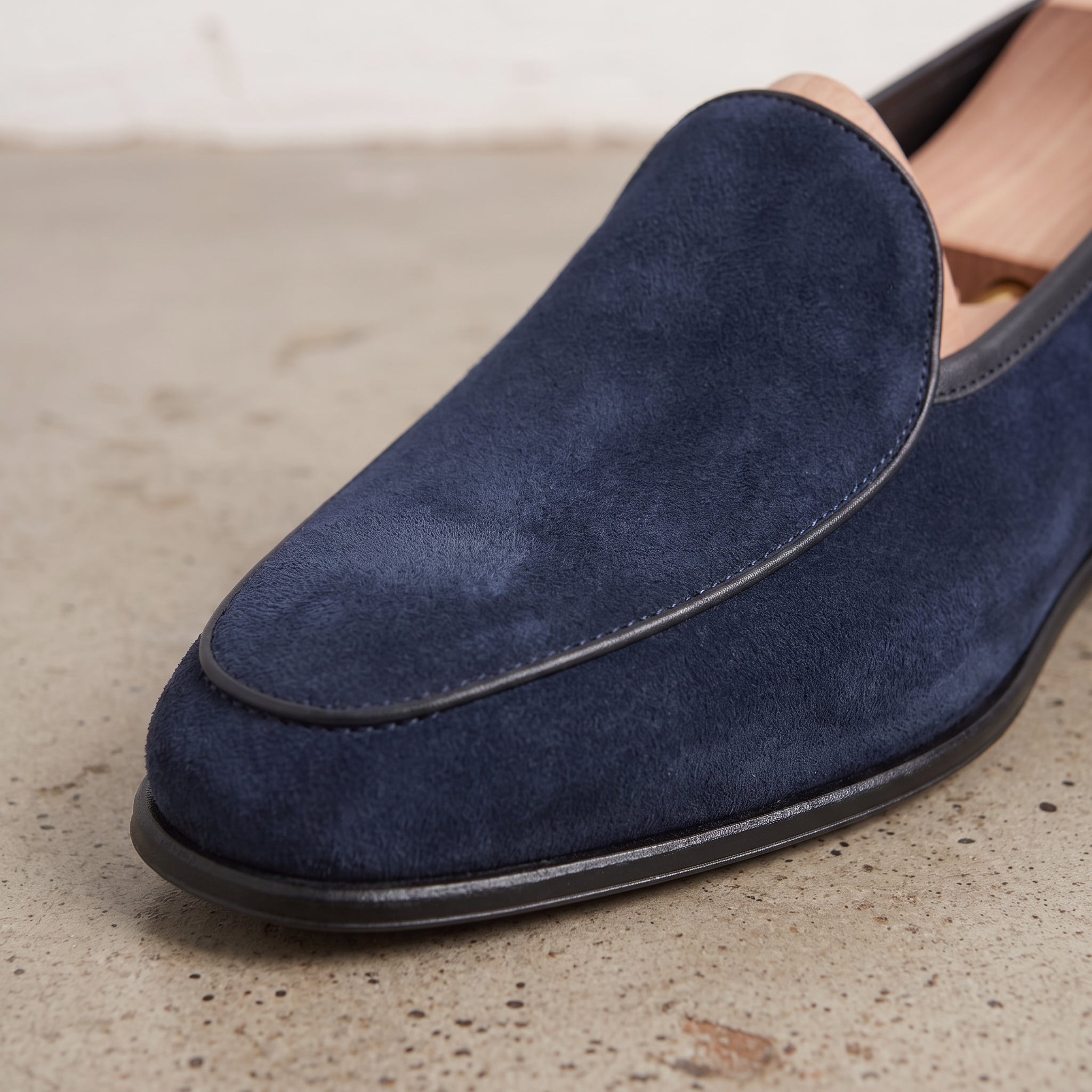 Men's Navy Blue Suede Belgian Loafers — Risley