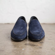 Men's Navy Blue Suede Belgian Loafers — Risley