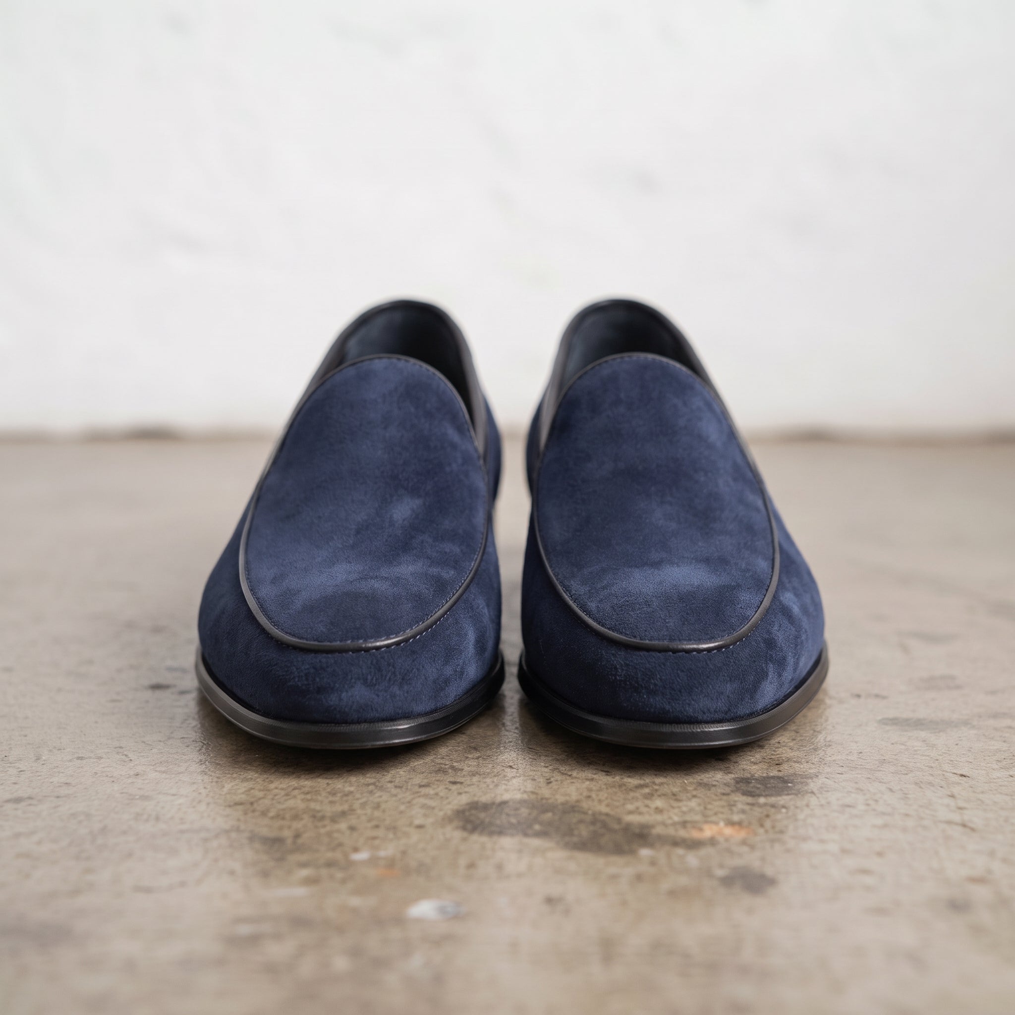 Men's Navy Blue Suede Belgian Loafers — Risley