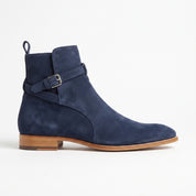 Men's Navy Blue Suede Buckle Ankle Boots — Bampton
