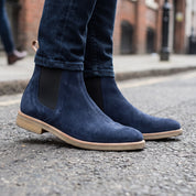 Men's Navy Blue Suede Chelsea Boots — Aymer