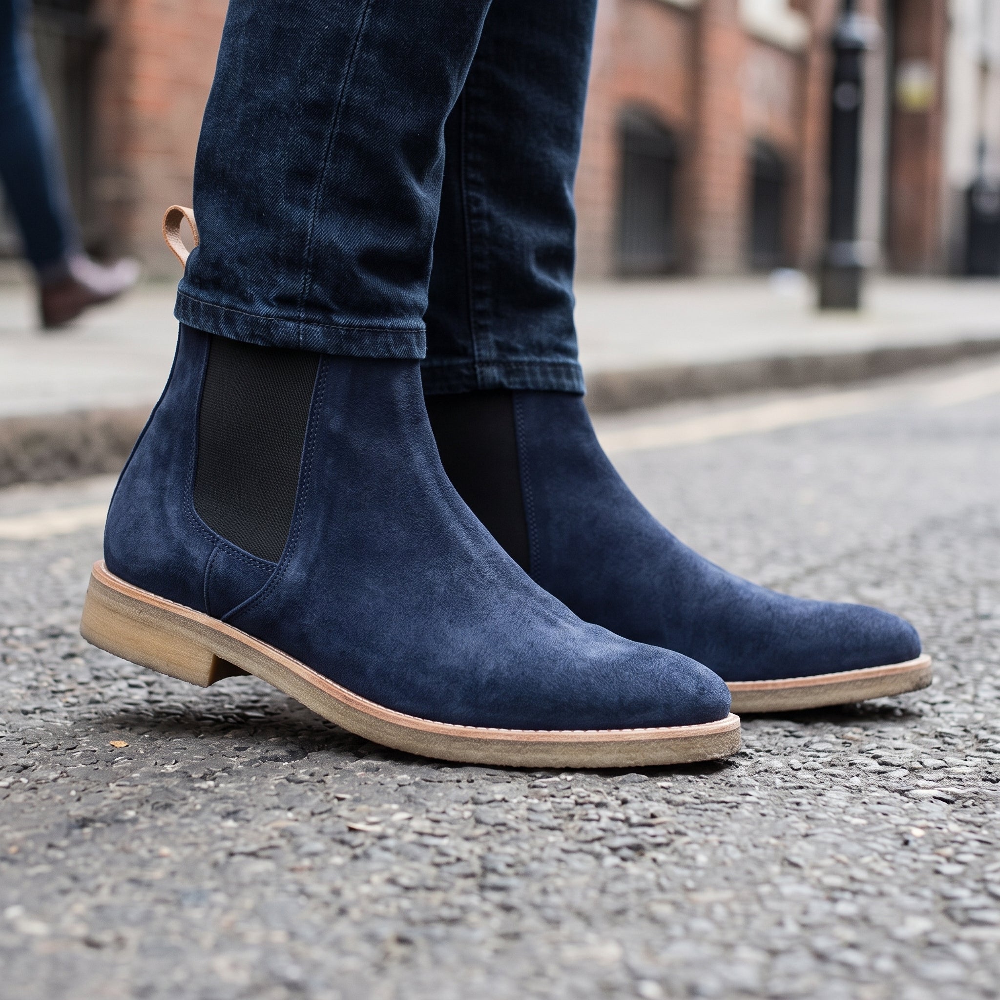 Men's Navy Blue Suede Chelsea Boots — Aymer