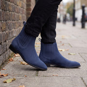 Men's Navy Blue Suede Chelsea Boots — Calder