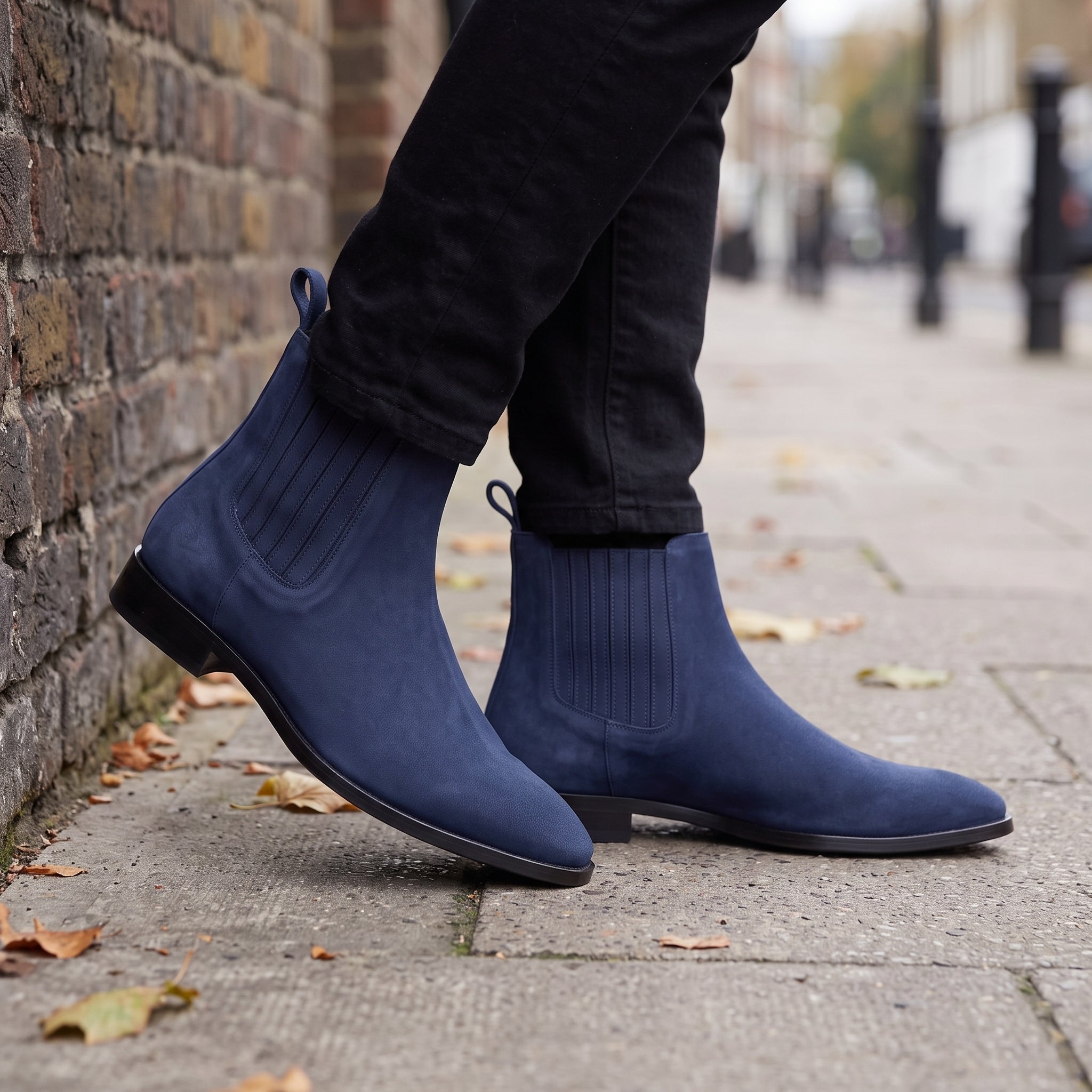Men's Navy Blue Suede Chelsea Boots — Calder