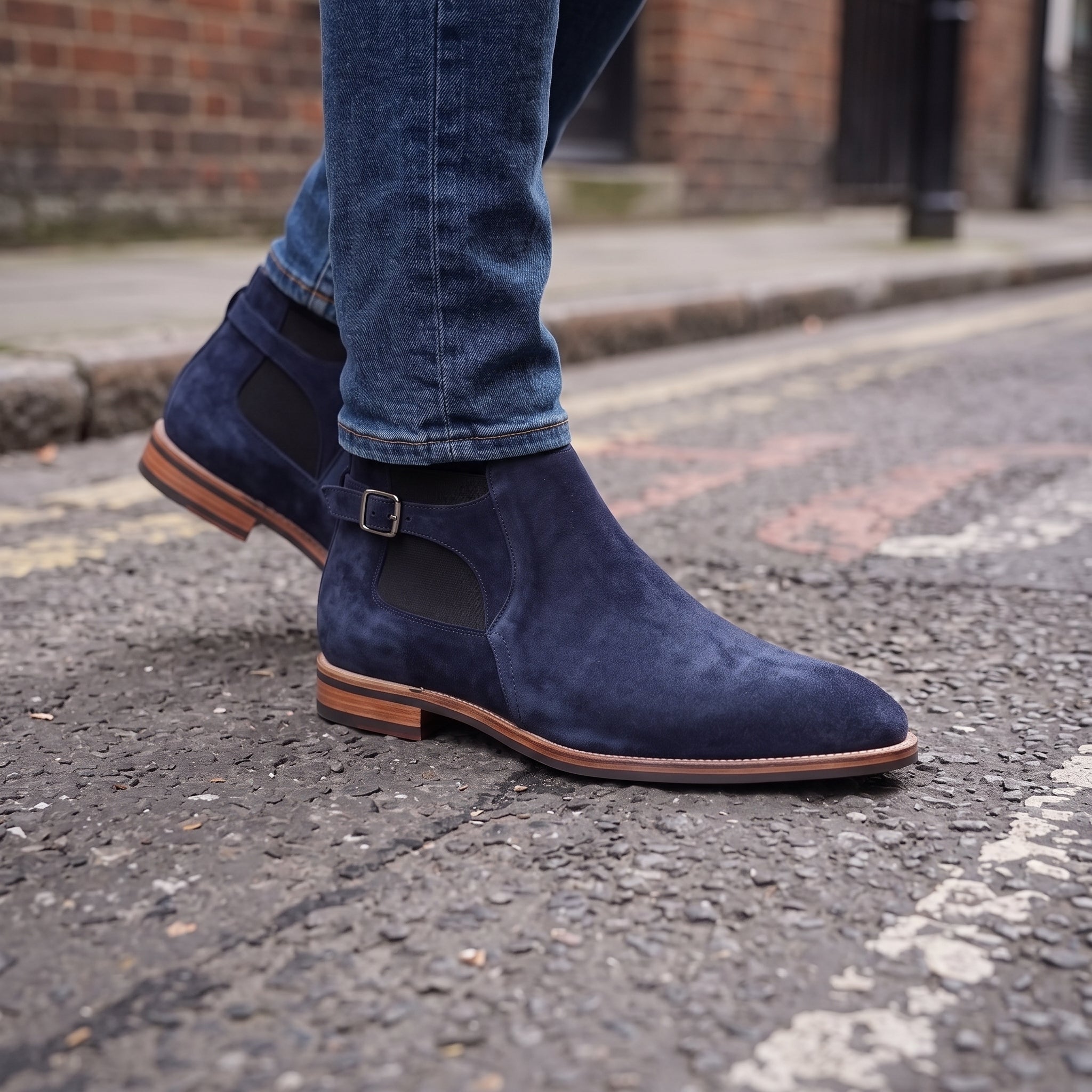 Men's Navy Blue Suede Chelsea Boots — Wickham
