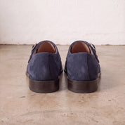 Men's Navy Blue Suede Double Monk Strap Shoes — Lowell