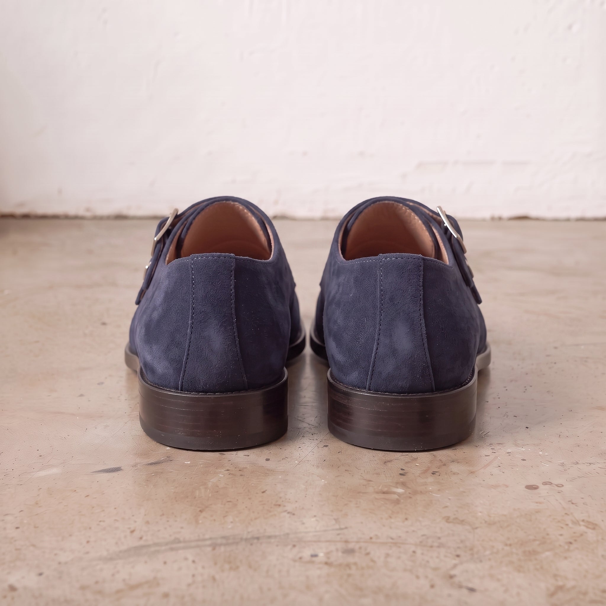 Men's Navy Blue Suede Double Monk Strap Shoes — Lowell