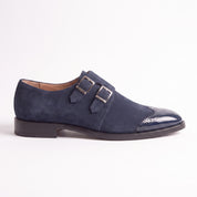 Men's Navy Blue Suede Double Monk Strap Shoes — Lowell