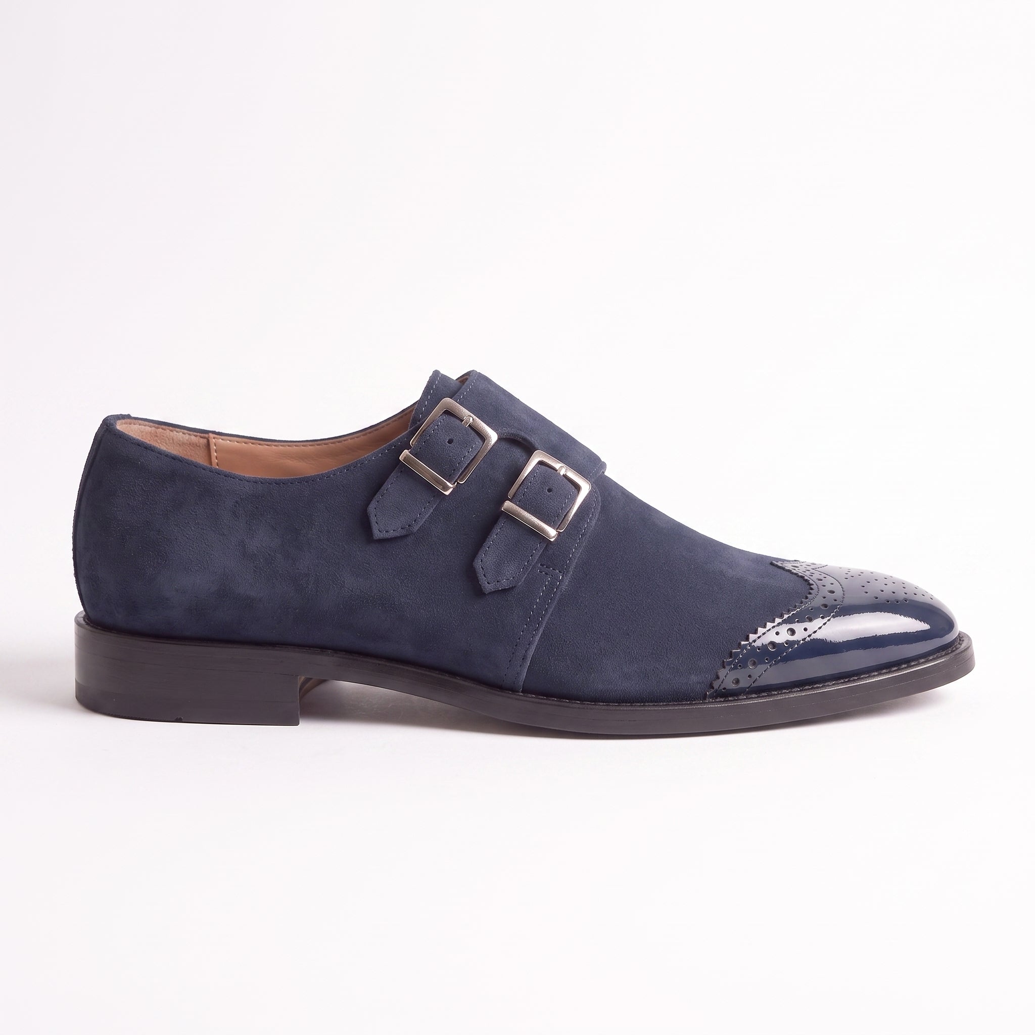 Men's Navy Blue Suede Double Monk Strap Shoes — Lowell