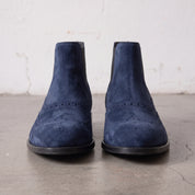 Men's Navy Blue Wingtip Suede Chelsea Boots — Biddestone