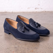 Men's Navy Blue Suede Leather Tassel Loafers — Burton
