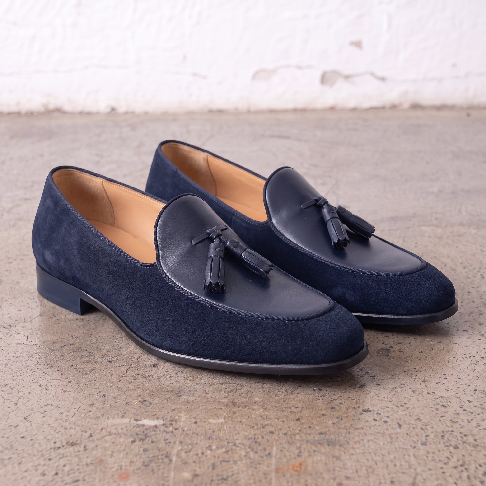 Men's Navy Blue Suede Leather Tassel Loafers — Burton