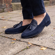 Men's Navy Blue Suede Leather Tassel Loafers — Burton