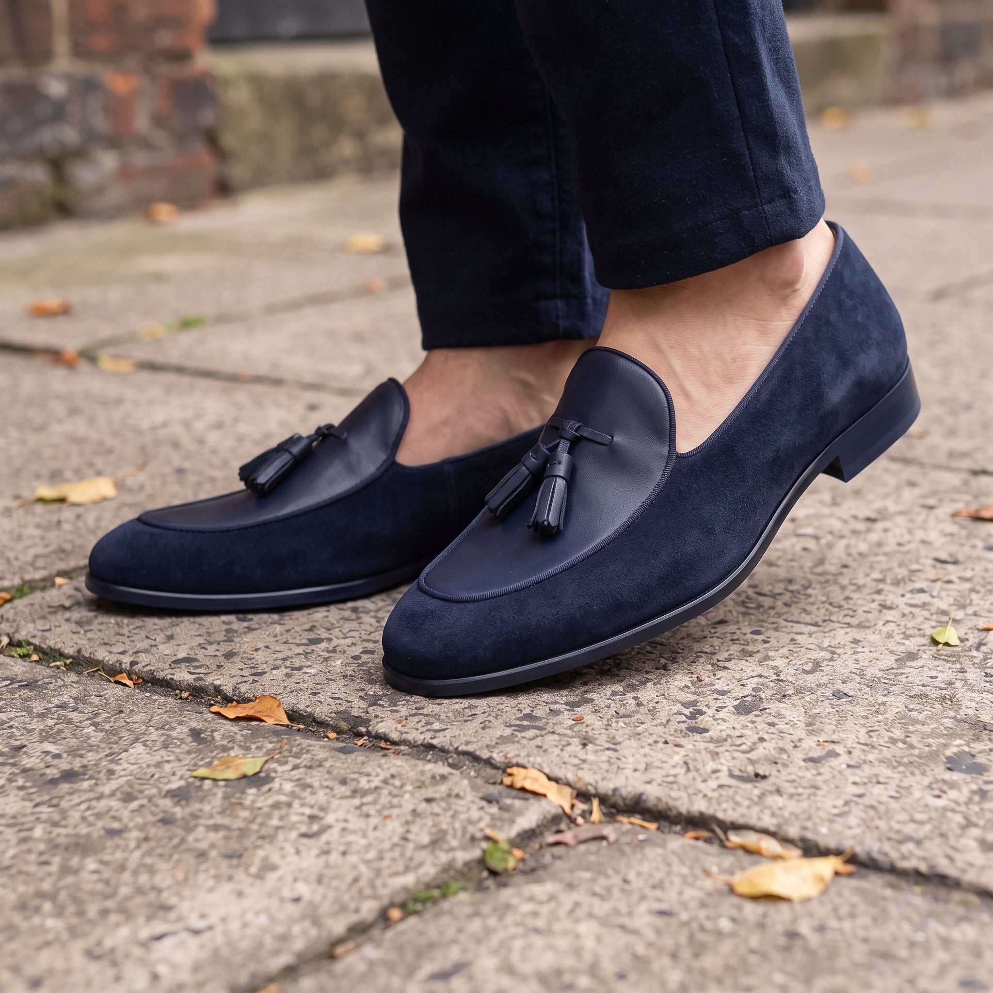 Men's Navy Blue Suede Leather Tassel Loafers — Burton