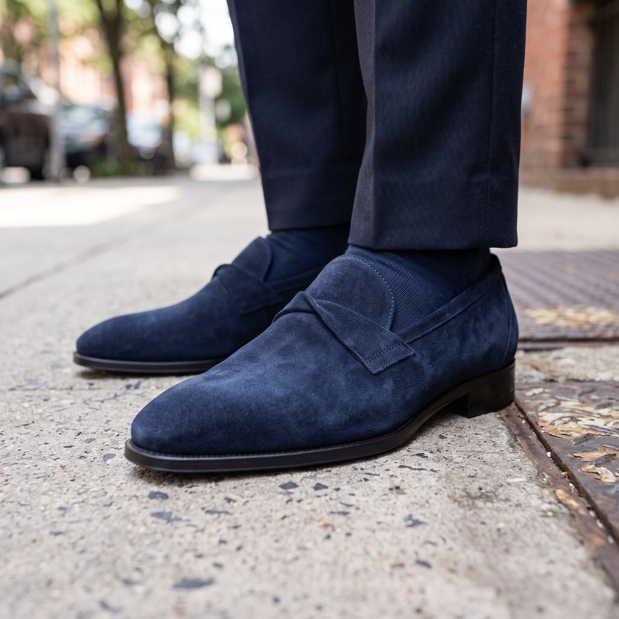 Men's Navy Blue Suede Loafers — Hamley — Hamley