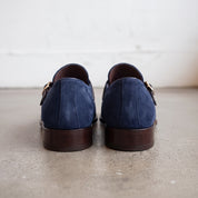 Men's Navy Blue Suede Monk Strap Shoes — Harrington