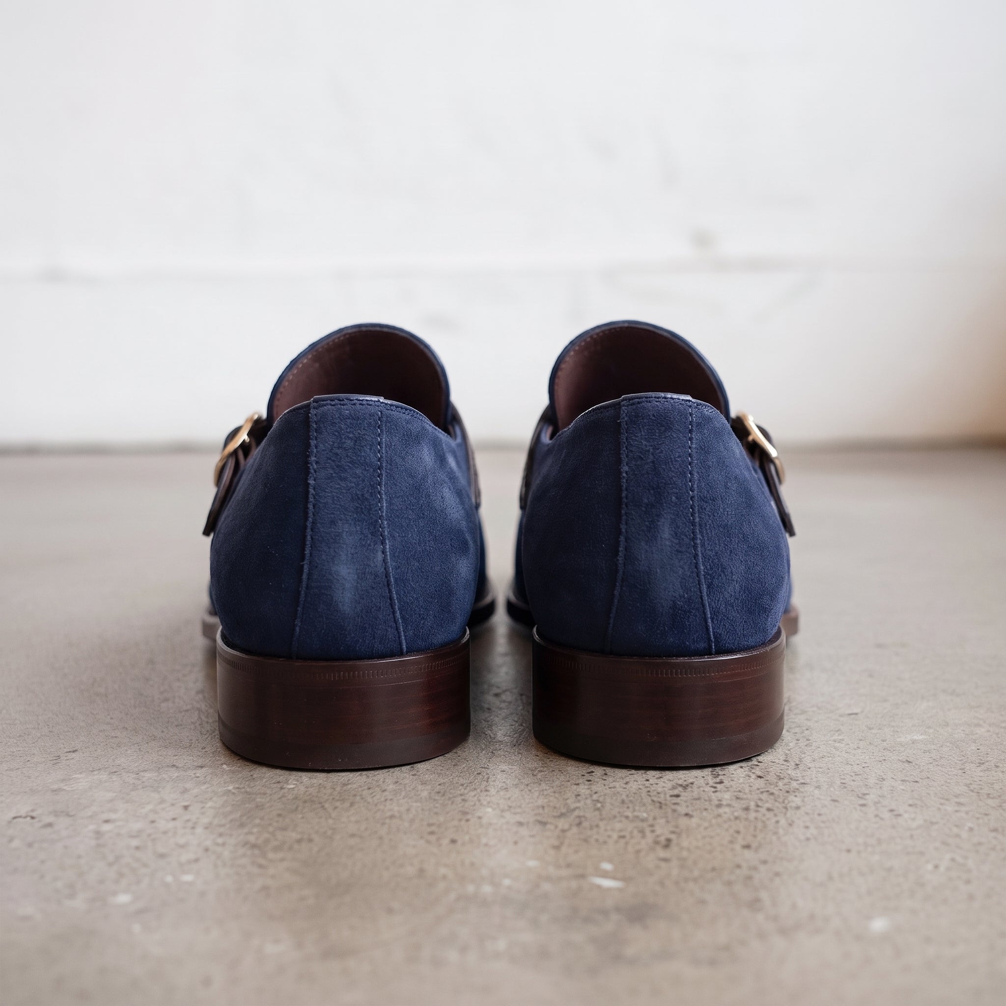 Men's Navy Blue Suede Monk Strap Shoes — Harrington