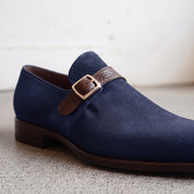 Men's Navy Blue Suede Monk Strap Shoes — Harrington