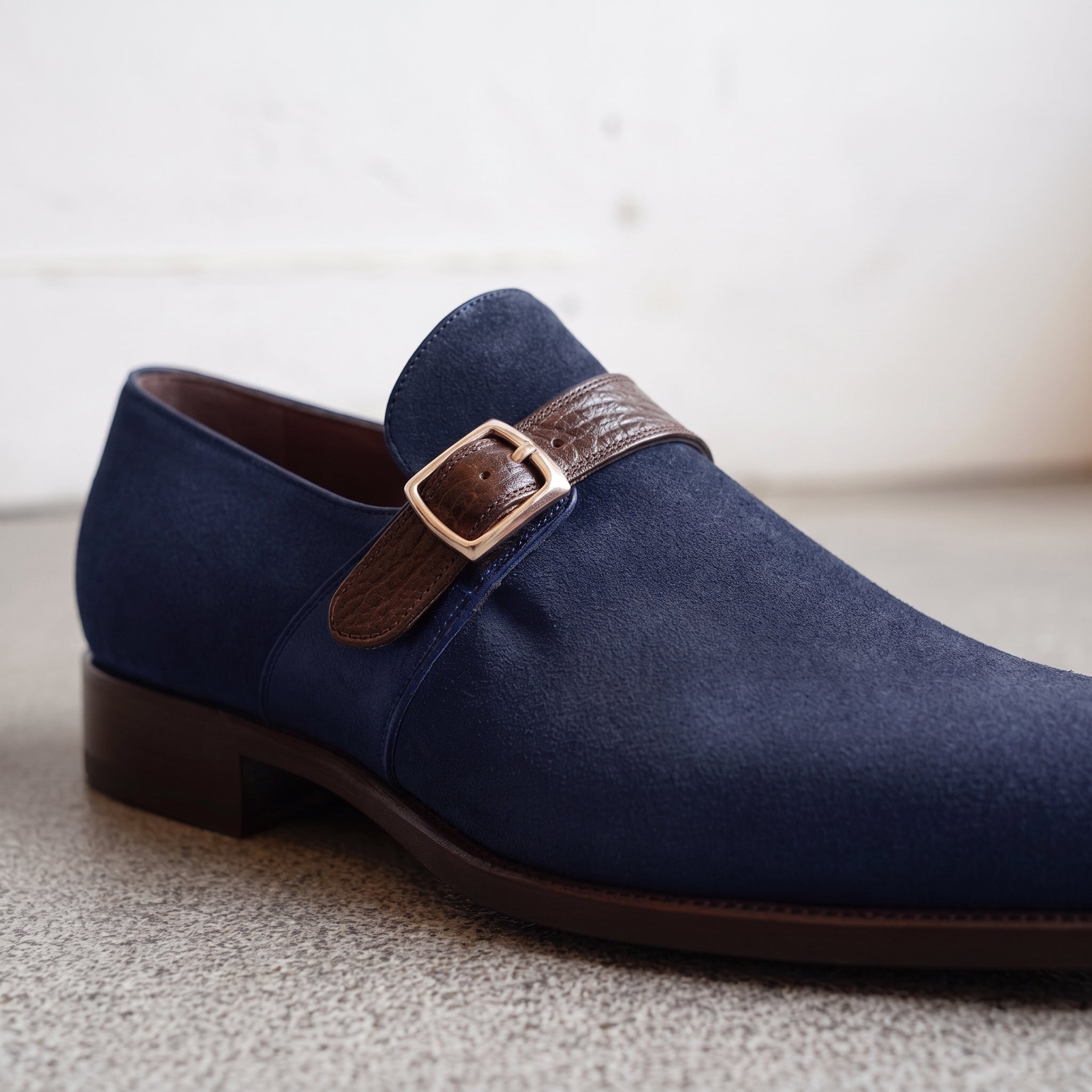 Men's Navy Blue Suede Monk Strap Shoes — Harrington