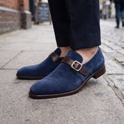 Men's Navy Blue Suede Monk Strap Shoes — Harrington