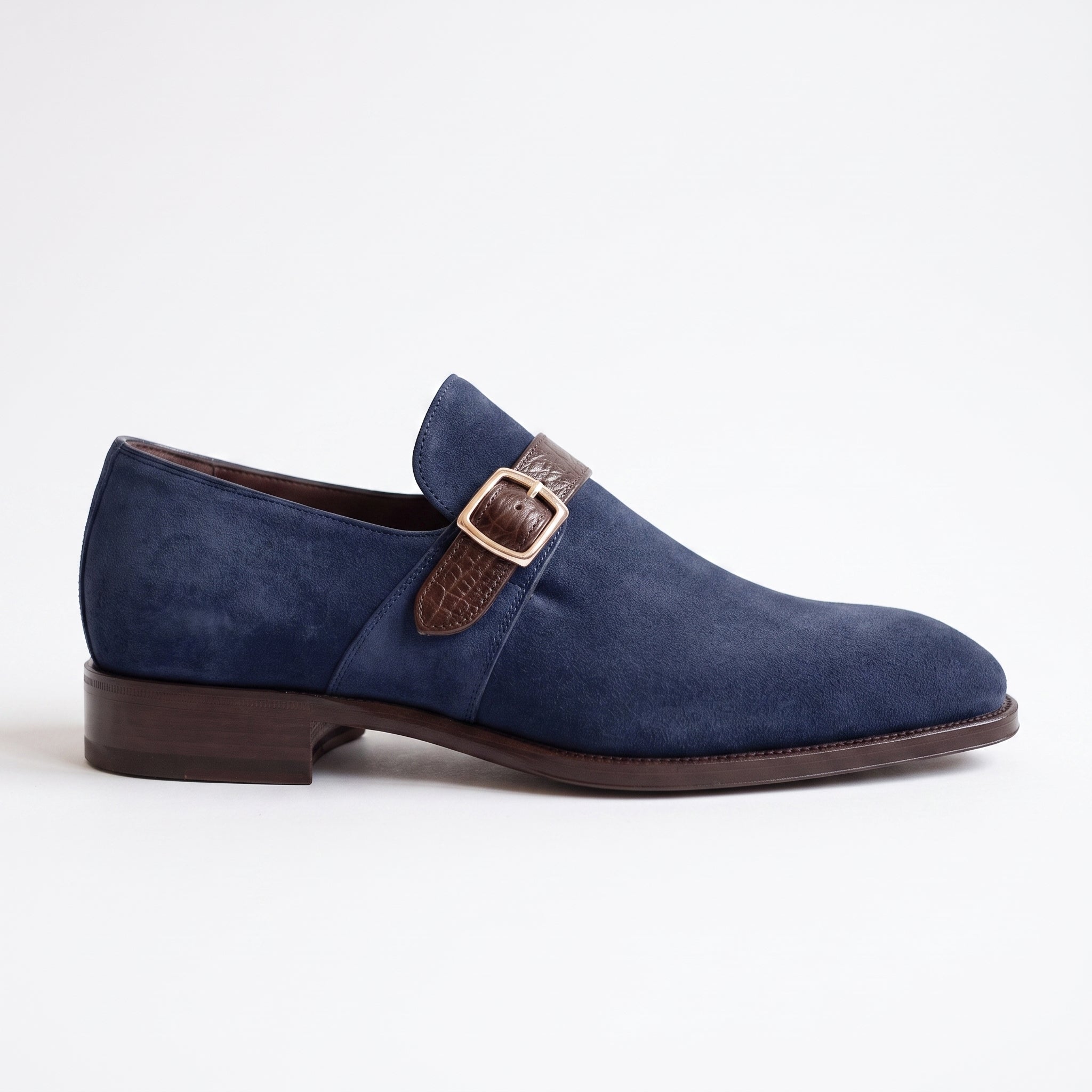 Men's Navy Blue Suede Monk Strap Shoes — Harrington