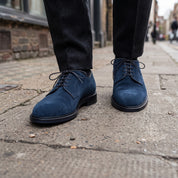 Men's Navy Blue Suede Plain-Toe Derby Shoes — Andrewes