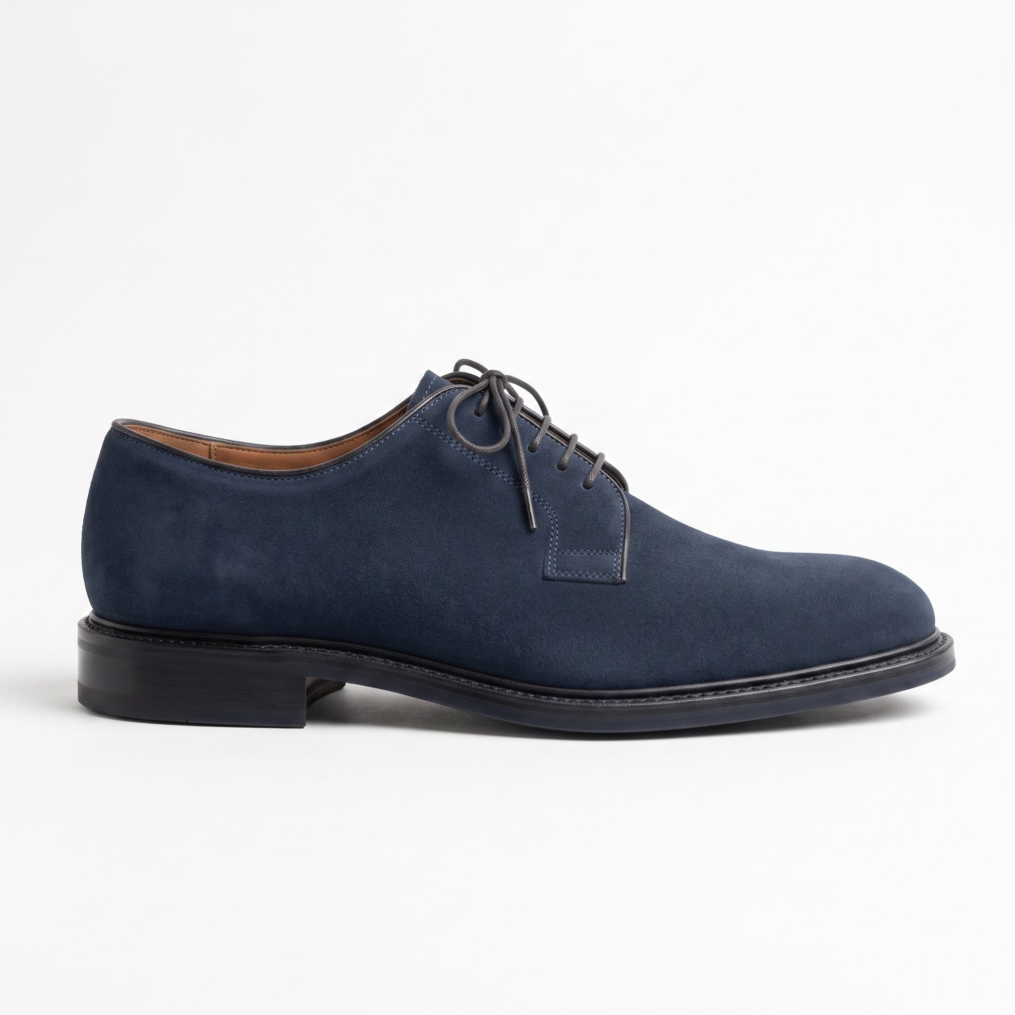 Men's Navy Blue Suede Plain-Toe Derby Shoes — Andrewes