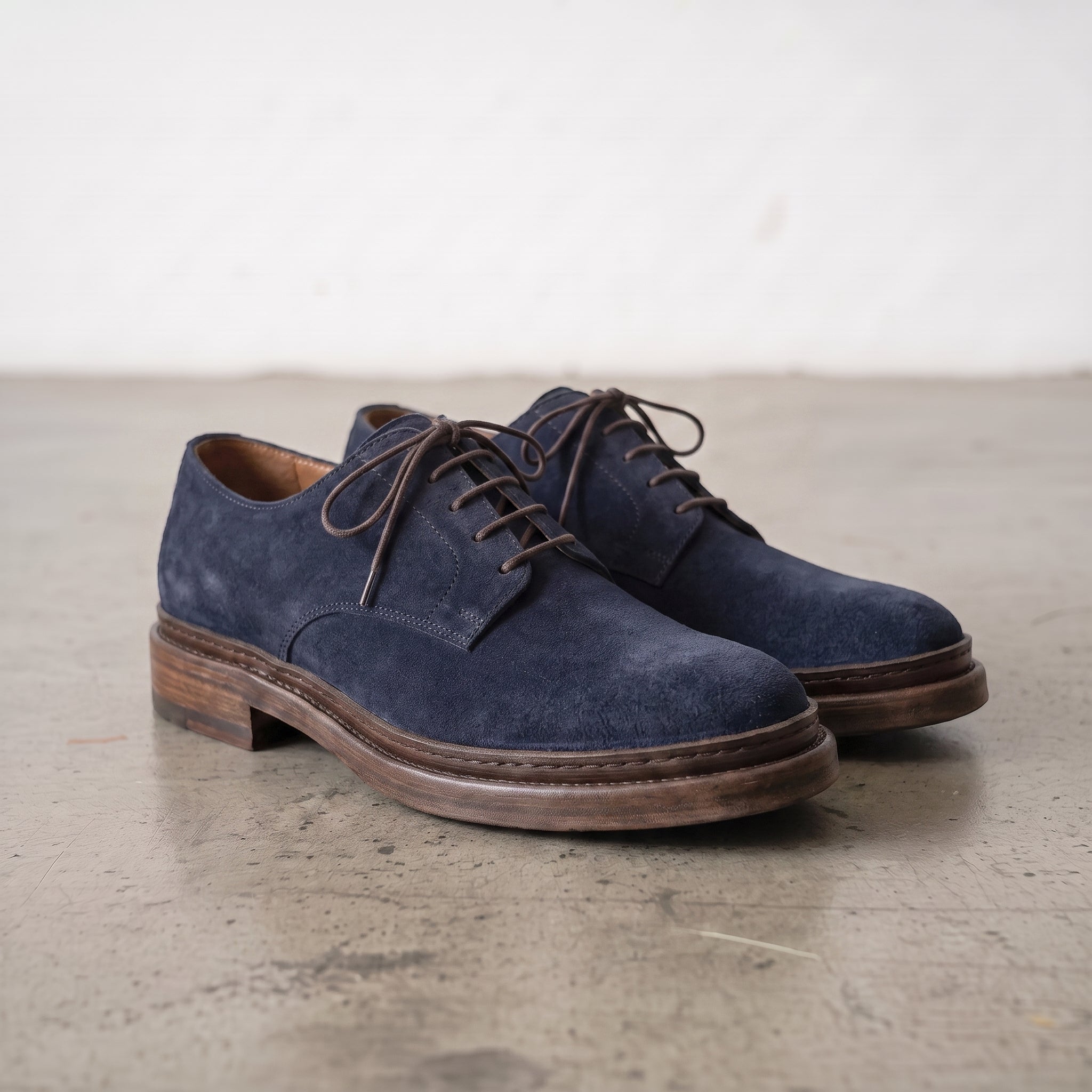 Men's Navy Blue Suede Plain-Toe Derby Shoes — Groves — Groves