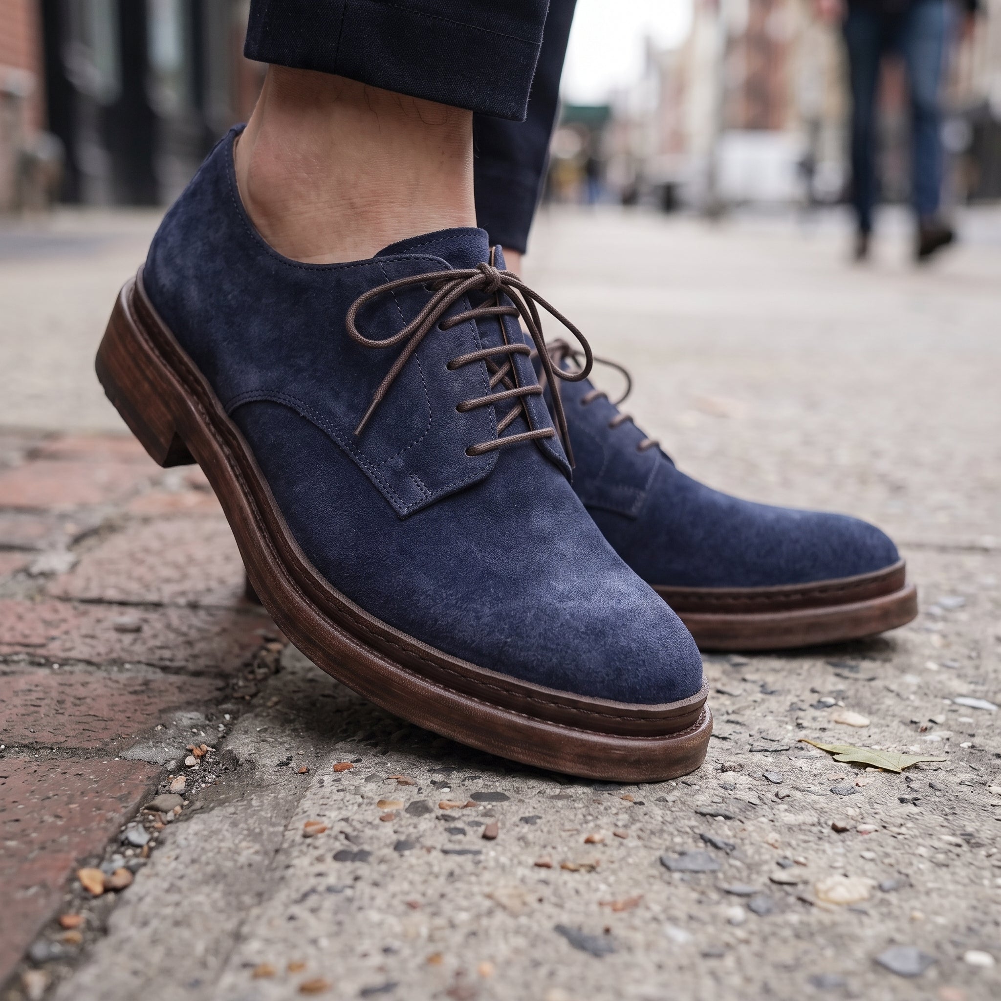 Men's Navy Blue Suede Plain-Toe Derby Shoes — Groves — Groves