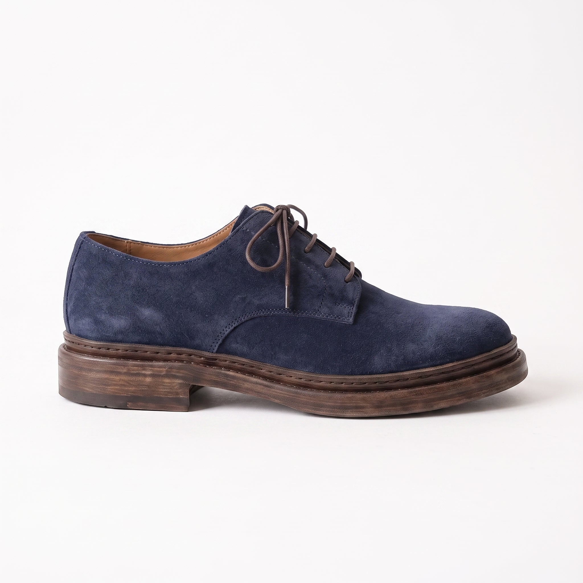 Men's Navy Blue Suede Plain-Toe Derby Shoes — Groves — Groves