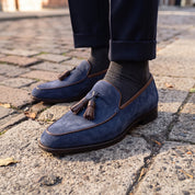 Men's Navy Blue Suede Tassel Loafers — Bilsdale — Bilsdale