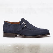 Men's Navy Blue Plain-Toe Suede Monk Strap Shoes — Alveley