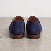 Men's Navy Suede Apron-Toe Penny Loafers — Bellingham