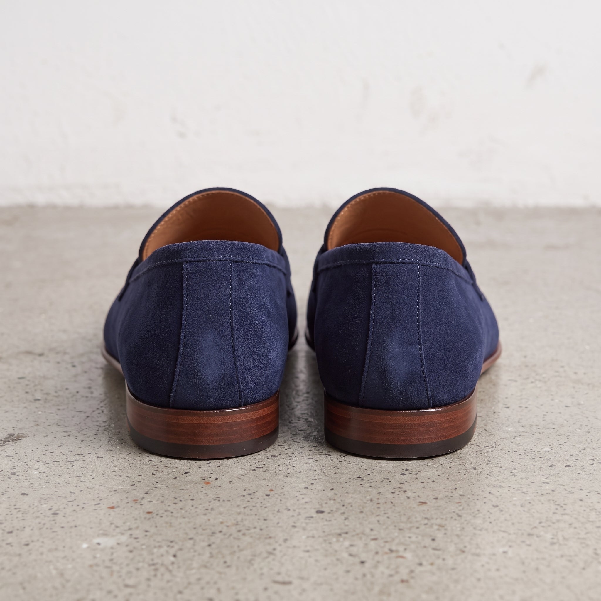 Men's Navy Suede Apron-Toe Penny Loafers — Bellingham