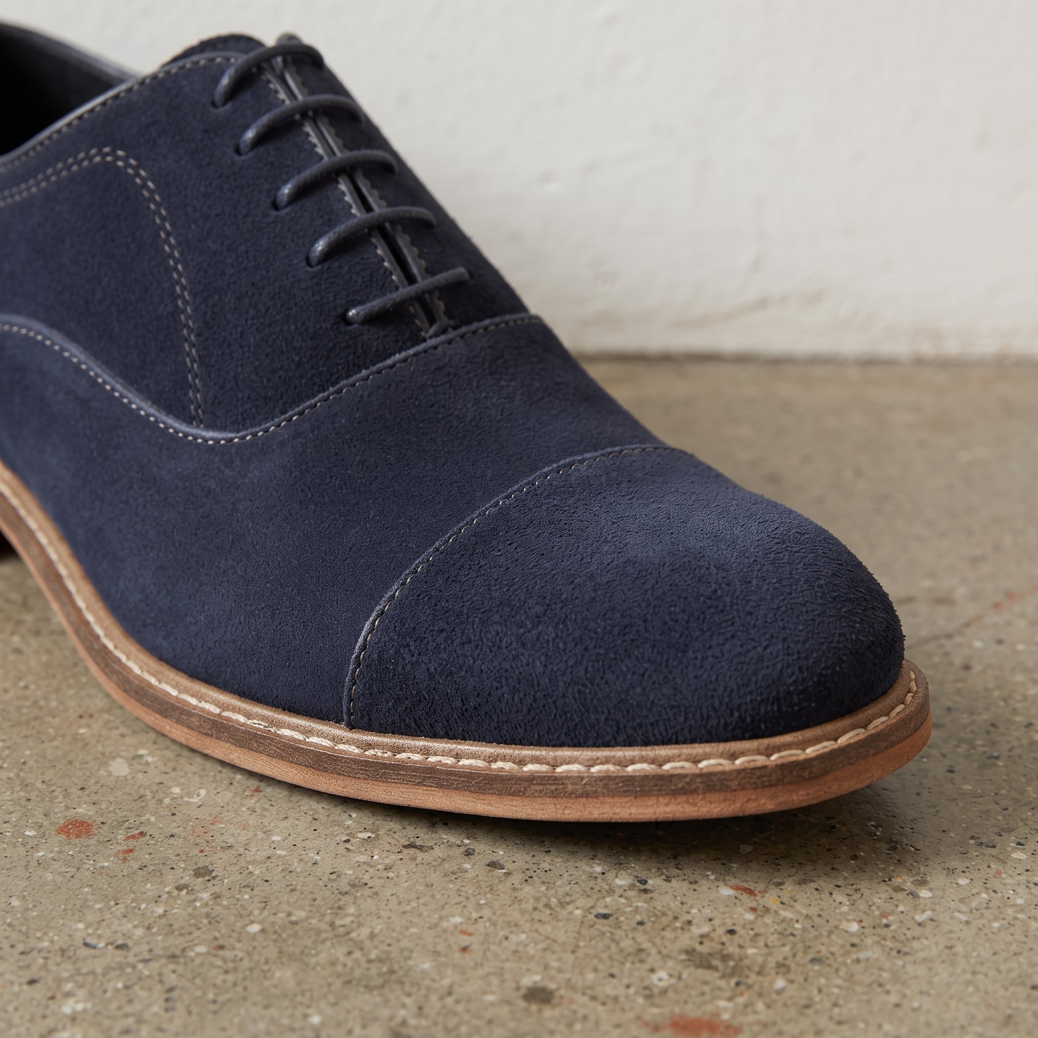 Men's Navy Cap-Toe Suede Oxfords — Culrain