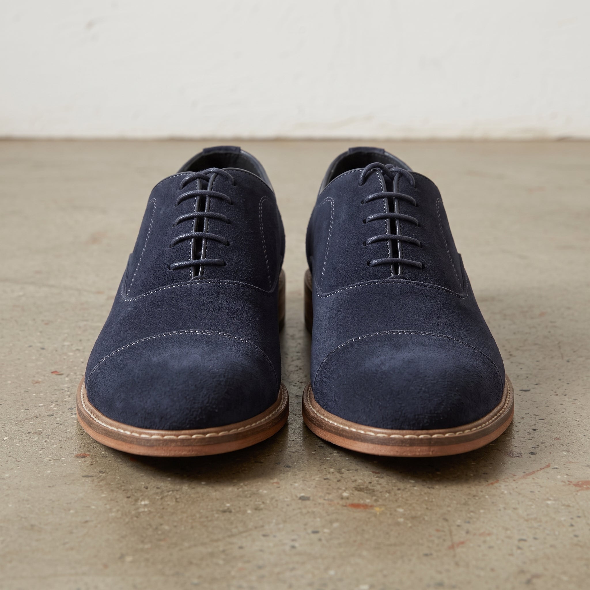 Men's Navy Cap-Toe Suede Oxfords — Culrain