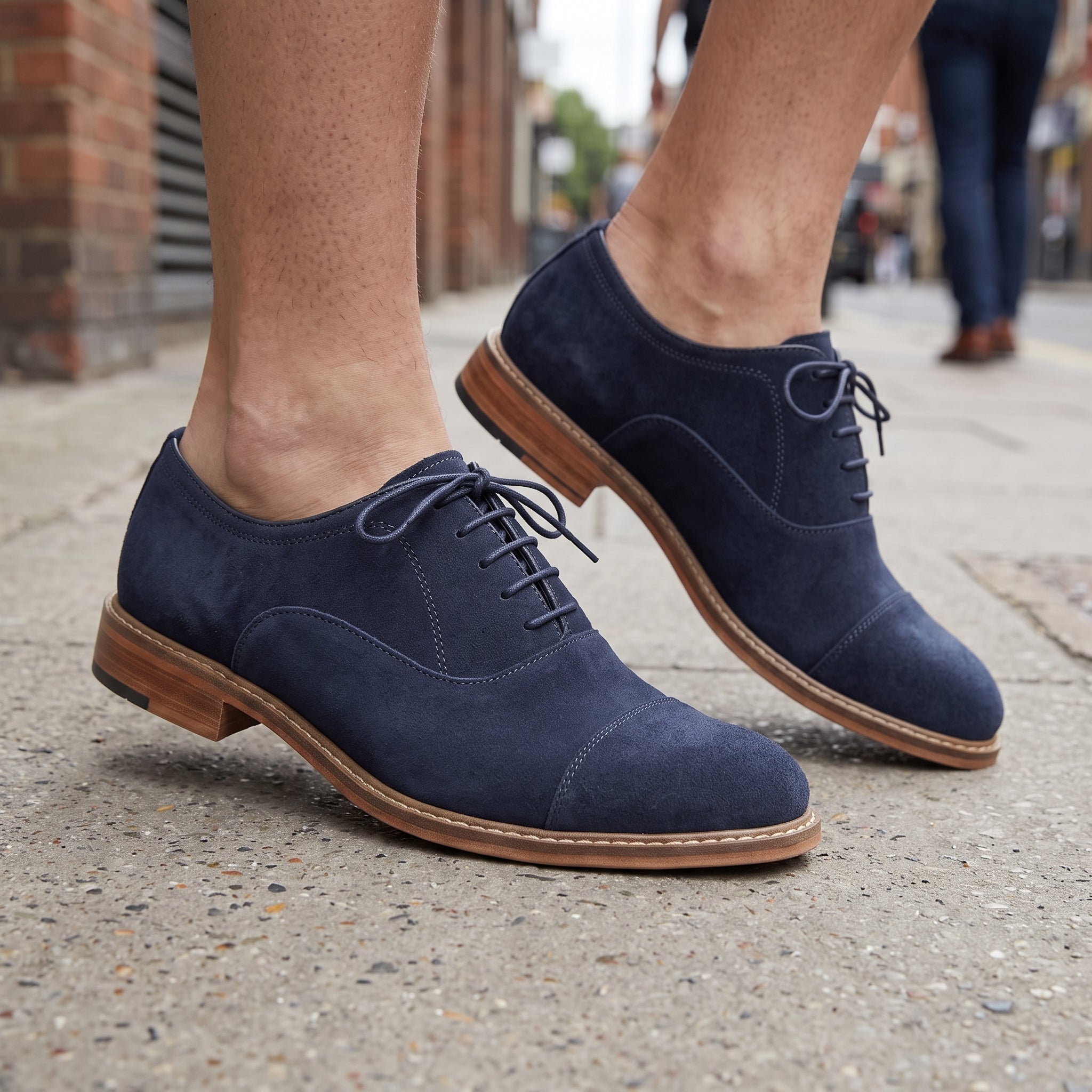 Men's Navy Cap-Toe Suede Oxfords — Culrain