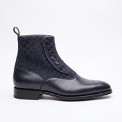 Men's Navy and Black Cap-Toe Leather Button Boots — Herrington