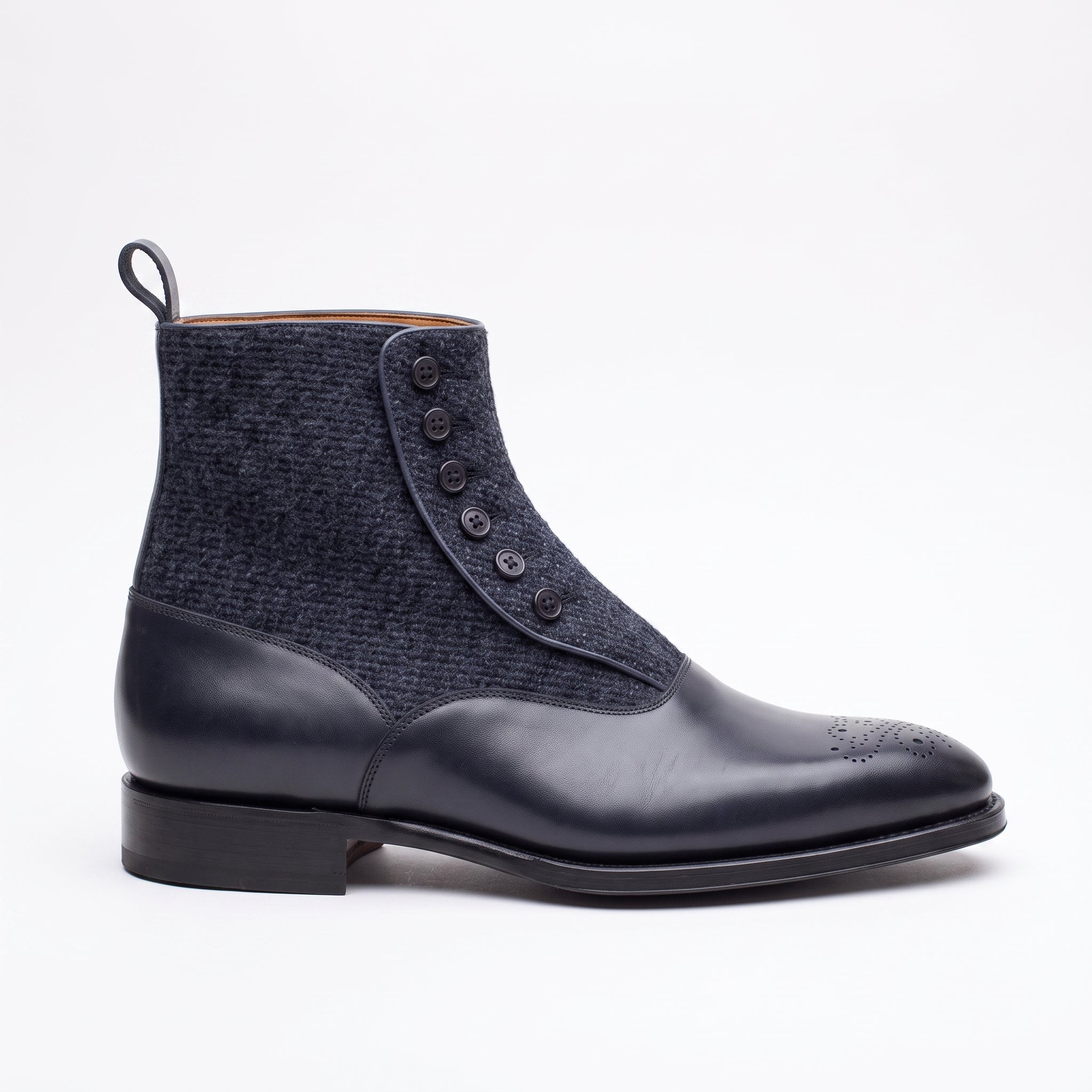 Men's Navy and Black Cap-Toe Leather Button Boots — Herrington