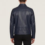 Men's Navy Leather Biker Jacket — Bracknell